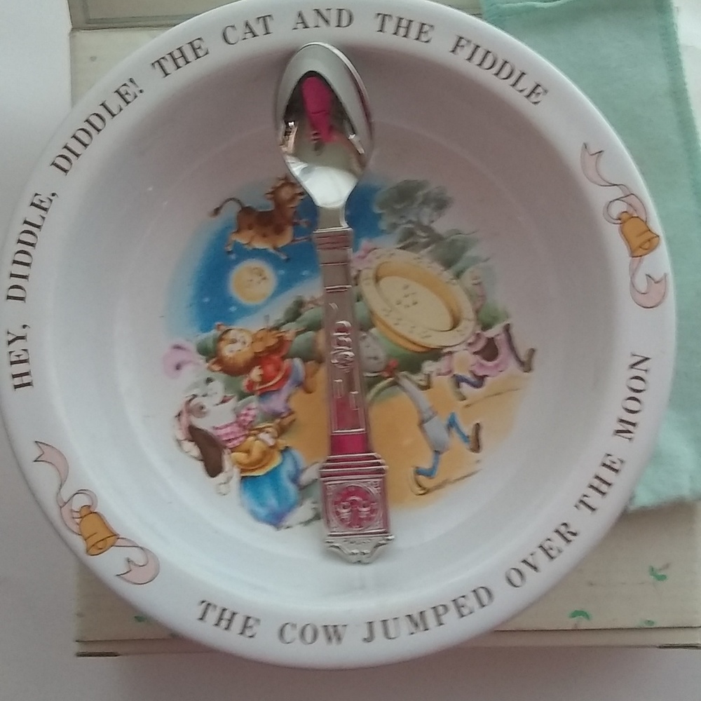 Vintage NIB Mother Goose Baby Bowl and Spoon Set